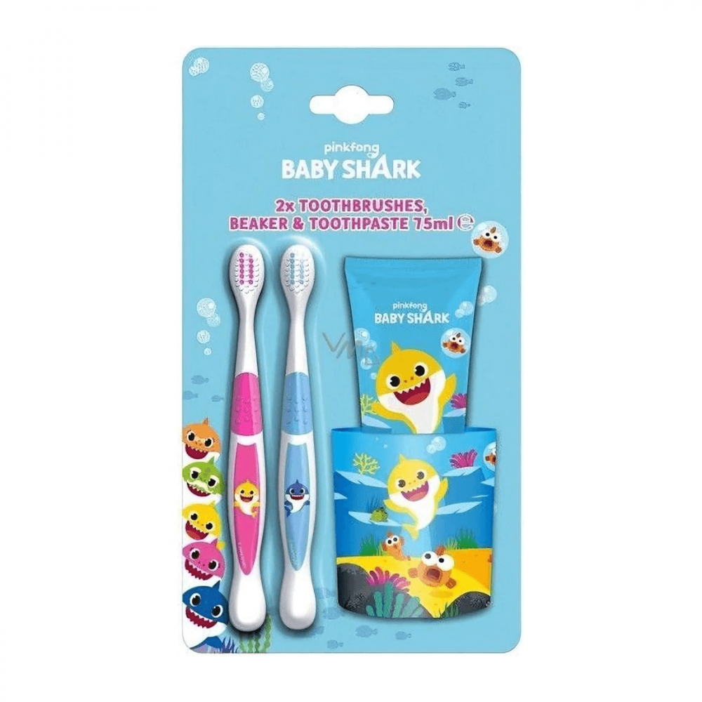 Baby Shark Oral Care Set – 2 Toothbrushes, Beaker & 75ml Toothpaste