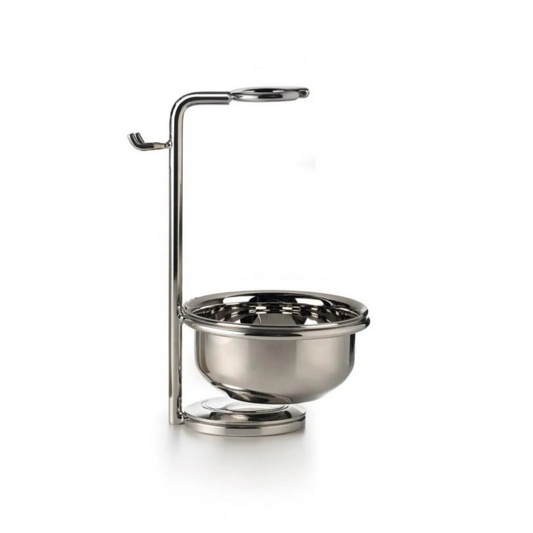 Kron Vertical Shaving Brush & Razor Stand with Bowl in Chrome