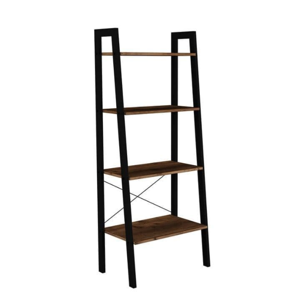 Wood & Black Metal Tall Shelving Unit